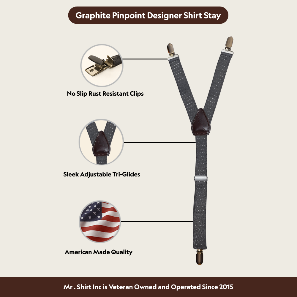 Graphite Pinpoint Designer Shirt Stay